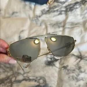 Loewe Gold and smoke color Authentic Sunglasses Loewe Metal Sunglasses in Shiny Endura Gold & Smoke | FWRD main image 4
